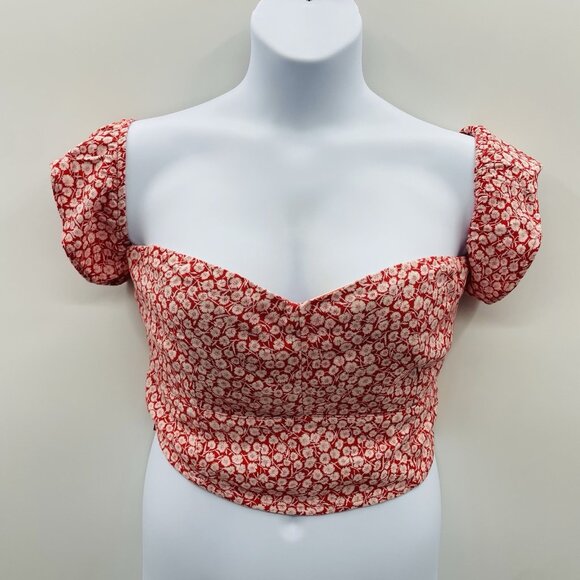 Abercrombie & Fitch Womens Size XL Floral Off the Shoulder Crop Top in Red 2585 - Picture 1 of 8